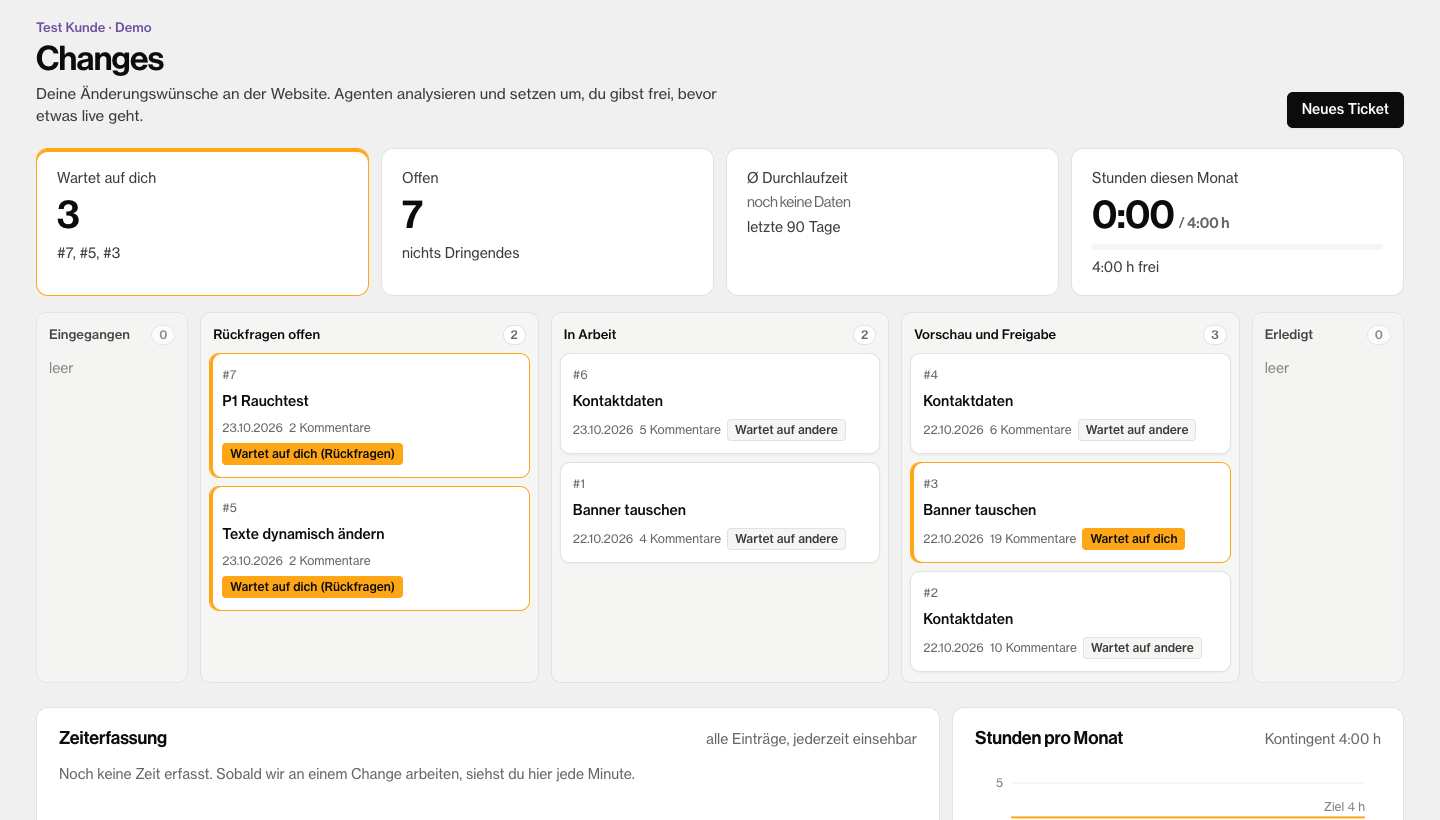 Bildschirm der App: Vom Wunsch zur Vorschau (Beispieldaten)